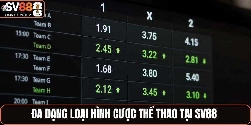 Đa dạng loại hình cược thể thao tại SV88