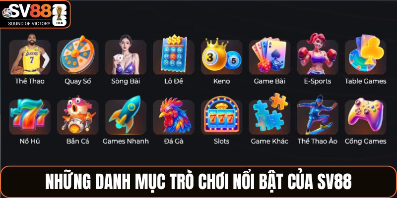 Những danh mục trò chơi nổi bật của SV88