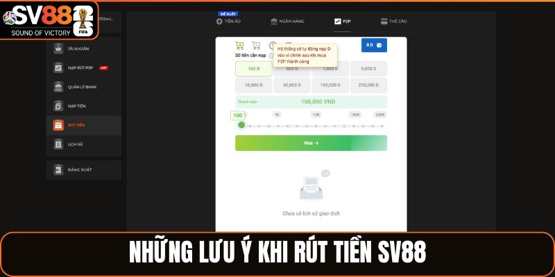 Những lưu ý rút tiền SV88